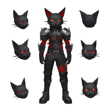 cool edgy elegant beautiful black grey punk techwear red fantasy nargacuga-bat-cat-Fakemon collar harness warrior full body sticker
