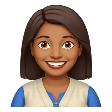 50 yr old chubby Sri Lankan woman, dark skin, straight brown hair, big smile, white teeth, european clothes, shoulder length hair sticker