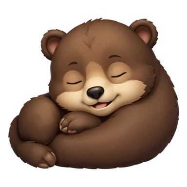 Meme-Worthy Cute Sleeping bear cub Portrait Emoji, Head resting peacefully with a contented smile, showcasing a massive, robust build and a luxuriously soft dark brown fur, eyes shut in a serene, restful nap, Simplified yet hilariously adorable features, highly detailed, glowing with a soft, drowsy light, high shine, relaxed and utterly lovable, stylized with an air of playful laziness, bright and heartwarming, soft glowing outline, capturing the essence of a comically sleepy bear cub, so meme-worthy it feels like it could instantly become the next viral sensation of adorable slumber! sticker
