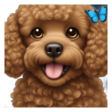 Brown Toy poodle with blue butterfly  sticker