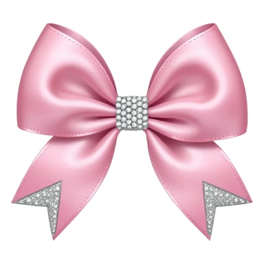 Cutesy pink bow emoji. Shiny baby pink satin ribbon. It's silver glitter sparkles on it. Shiny with rhinestones and shadowed to look three-dimensional sticker