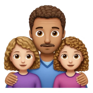 Brown dad with a short straight hair cut and stubble beard with his two daughters bone who is 5 and has blone brown curly hair and one who is smaller who has curly hair brown sticker