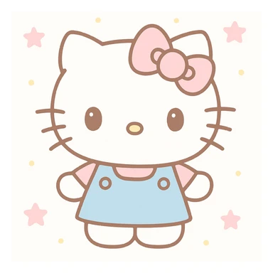 Hello Kitty wearing a blue overall dress, gentle cartoon style sticker