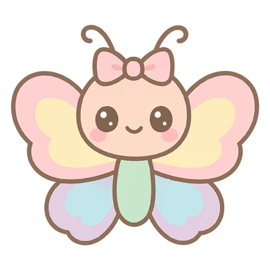 kawaii butterfly with a bow on its head, pastel rainbow wings, sweet and friendly expression sticker