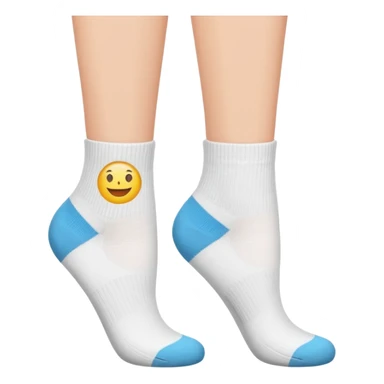 soles of woman's feet in white crew socks, viewed from below, emoji style sticker