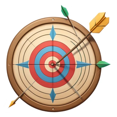 A bow with an arrow drawn back, aimed at a target with concentric rings. The background suggests a calm, outdoor archery range, emphasizing the precision, focus, and skill required in archery as a competitive sport. sticker