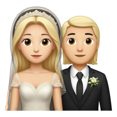 Wedding couple blonde bride long hair and long black hair Chinese groom
 sticker