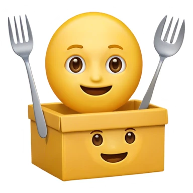 Crazy emoji with a box and a fork and a knife  sticker