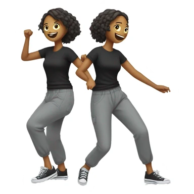 Girl in black t-shirt with white text on it, in baggy grey trousers is dancing sticker