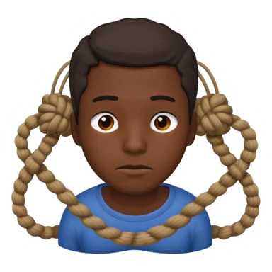 A man suffocating himself with a rope sticker