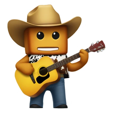 a mcdonald chicken nugget with a cow-boy hat and a roblox  face and a guitar sticker