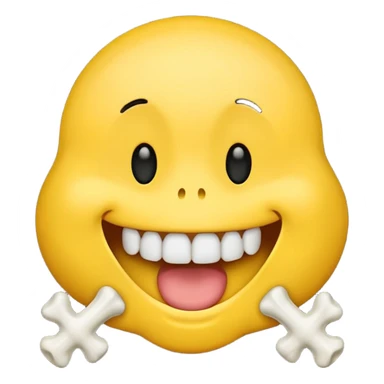 happy emoji with a yellow bone halfway out their mouth sticker