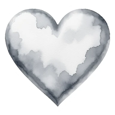 minimalist watercolor heart icon, monochromatic silver washes, soft bleeding edges, on textured white paper, serene and emotional, perfect for app icon, transparent background, flat lay --style raw --stylize 150 sticker