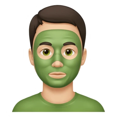 men's face with green facial mask sticker