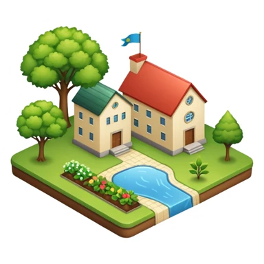 An icon featuring a local map, and regional landmarks, symbolizing local gardening. The design includes a tree, and 1 building, representing the unique geography and culture of a specific area. Transparent background highlights the exploration of local history and environment. sticker