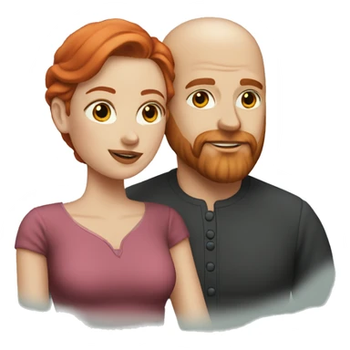 Realistic Bald man with beard holding hands with a beautiful redheaded lady  sticker