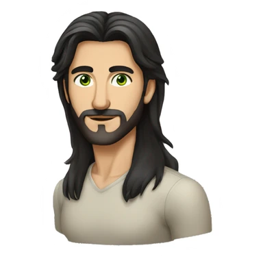 High details of man with iranian features a jewish nose green eyes and olive skin thin body and long black straight hair sticker