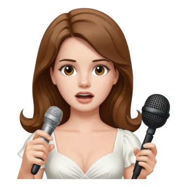 Lana Del Rey singing, white dress, holding a microphone, minimal details, expressive face, simplified emoji style sticker