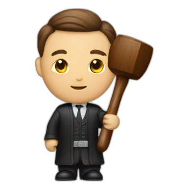 male judge holding a small woodden hammer sticker