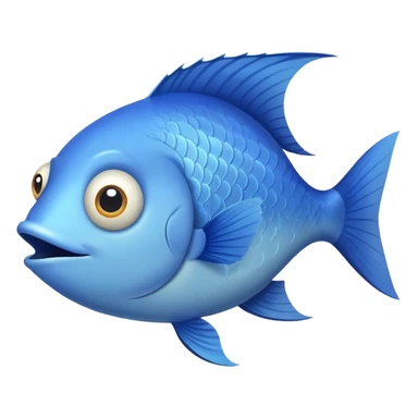 ridiculously derpy blue fish with crossed eye and silly underbite, perfect flat side profile facing right, exactly 90 degrees, completely 2D like a paper cutout, only one eye visible, absolute side view sticker