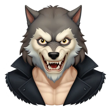 Fenrir Greyback in harry potter, black open chest coat, wolf face, bared teeth sticker