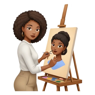 black women painting shapes on canvas on painting easel sticker