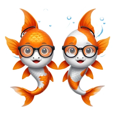 Two "koi" fishes male and female, wearing glasses. sticker