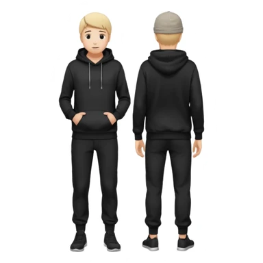 fullbody Mysterious shy caucasian man in black hoodie on head, hands in pockets and black pants rear backview sticker