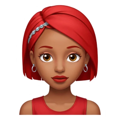 light-skinned black girl with long eyelashes with long strait dark brown hair with edges wearing a red top with no sleeves. and a red accessory on her head with nose and mouth piercings. sticker