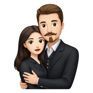 tall white man with brown hair goatee mustache embracing a pale woman with long black hair, wearing elegant clothing, standing portrait sticker