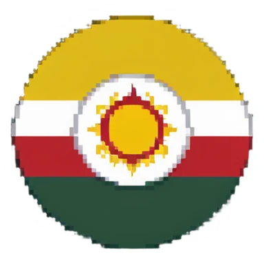 flag of Kurdistan with red, white and green horizontal stripes and a yellow sun symbol sticker