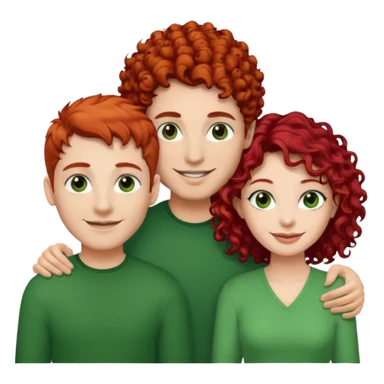 create a couple men with a red hair and browm eyes and woman with curly hair, black hair and green eyes sticker