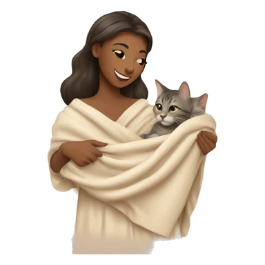 pretty woman petting cat in beige blanket sticker