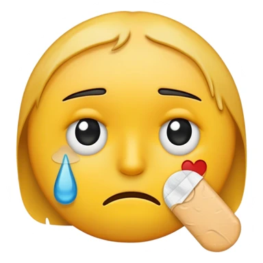 Beat up emoji with one black eye, bandaid on left cheek sticker