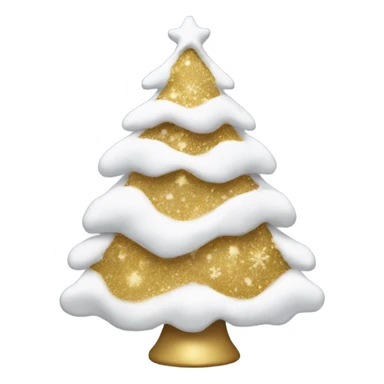 snow christmas tree with white and gold decorations sticker