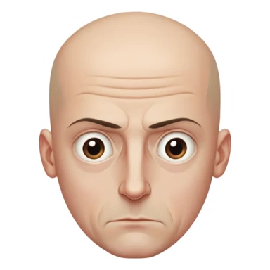 Steven Miller, bald, intense scowl, very narrow rectangular head, bottom lip sticking out, eyelids nearly shut and drooping on the outer sides sticker