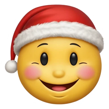Smiley face smiles with closed eyes in a red Christmas hat sticker