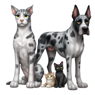 Blue Merle Great Dane with two tabby cats and one black cat sticker