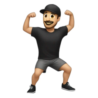white man with black goatee, cap and short shorts dancing sticker