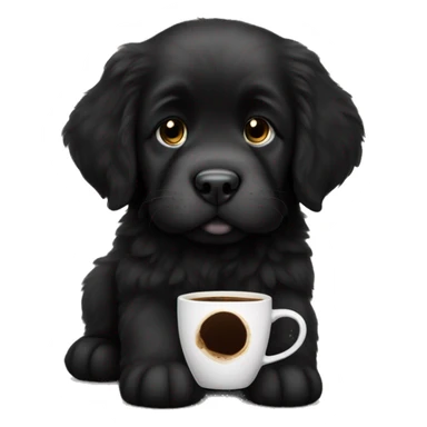 Black Newfoundland puppy w coffee cup  sticker