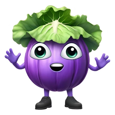 3D character of colored cabbage with big eyes 👀 and stares surprised holding hands from leaves a small mirror 🪞 The character is floating in the air, legs are not visible. sticker