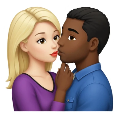 Mulher loira, pele branca, beijando um homem negro, com cabelo preto sticker