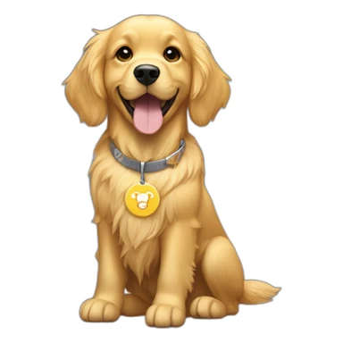 Golden retriever flying wearing dog tag with Shibuya written on it sticker