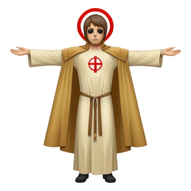 Crucified Liam Gallagher in the style of Jesus full body on cross in mod target on his robes sticker