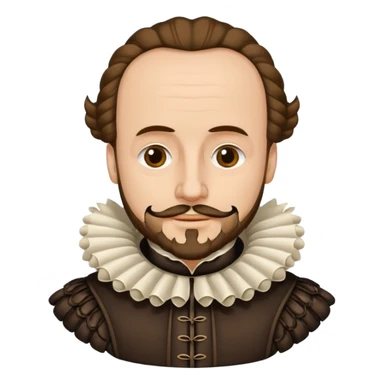 William Shakespeare emoji with Elizabethan ruff, quill, receding hairline, classic emoji style sticker
