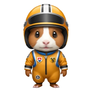 guinea pig with helmet and racing suit sticker
