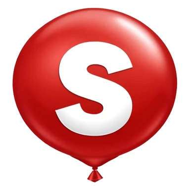 red Christmas balloon with white "S" logo sticker