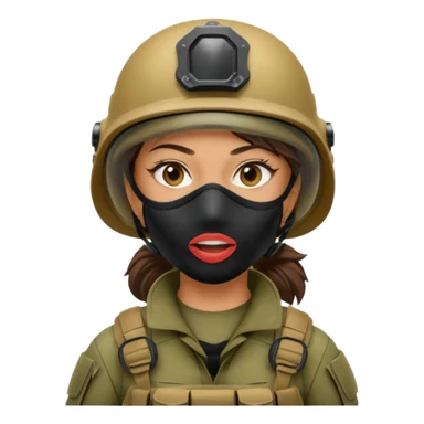 woman soldier without cap wearing mouth mask sticker