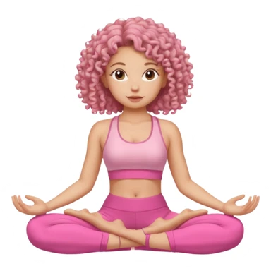 Quero uma menina de roupa de malhar rosa do cabelo cacheado sentada como tivesse fazendo yoga sticker
