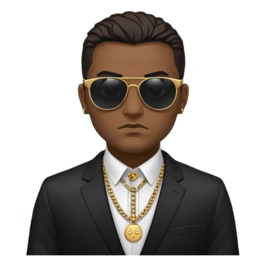emoji with Albanian mafia theme, character wearing black suit, sunglasses, gold chain, intimidating attitude sticker